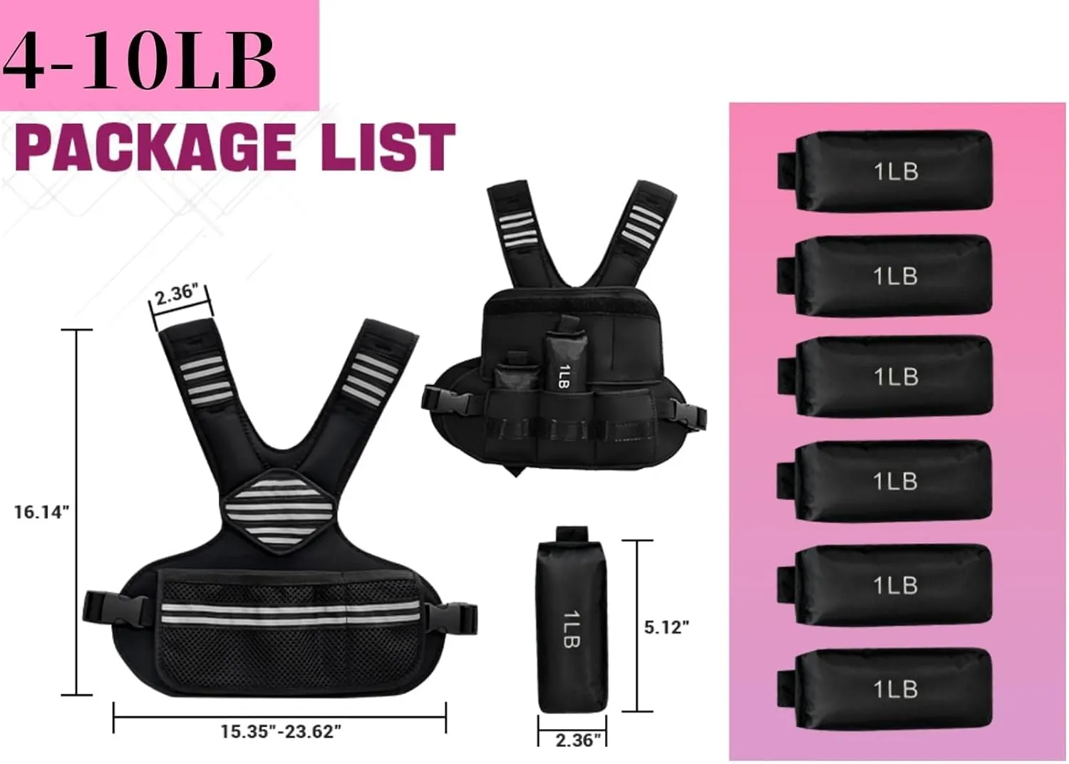 Adjustable Weighted Vest for Women, 6 Ironsand Weights with Reflective Strip, Running Weighted Vests for Strength Training, Running, Walking, Large Pocket for Gym Home Workout
