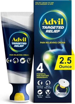 Advil Targeted Relief Pain Relieving Cream with Massage Applicator, Up to 8 Hours of Powerful Relief of Minor Arthritis Pain, Joint Pain, Lower Back Pain and Muscle Pain, 2.5 oz