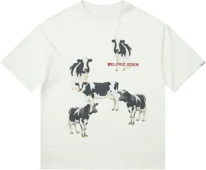 Aelfric Eden Dairy Cow Print Tee Vintage Oversize Shirts Summer Unisex Casual Harajuku Top Tshirt