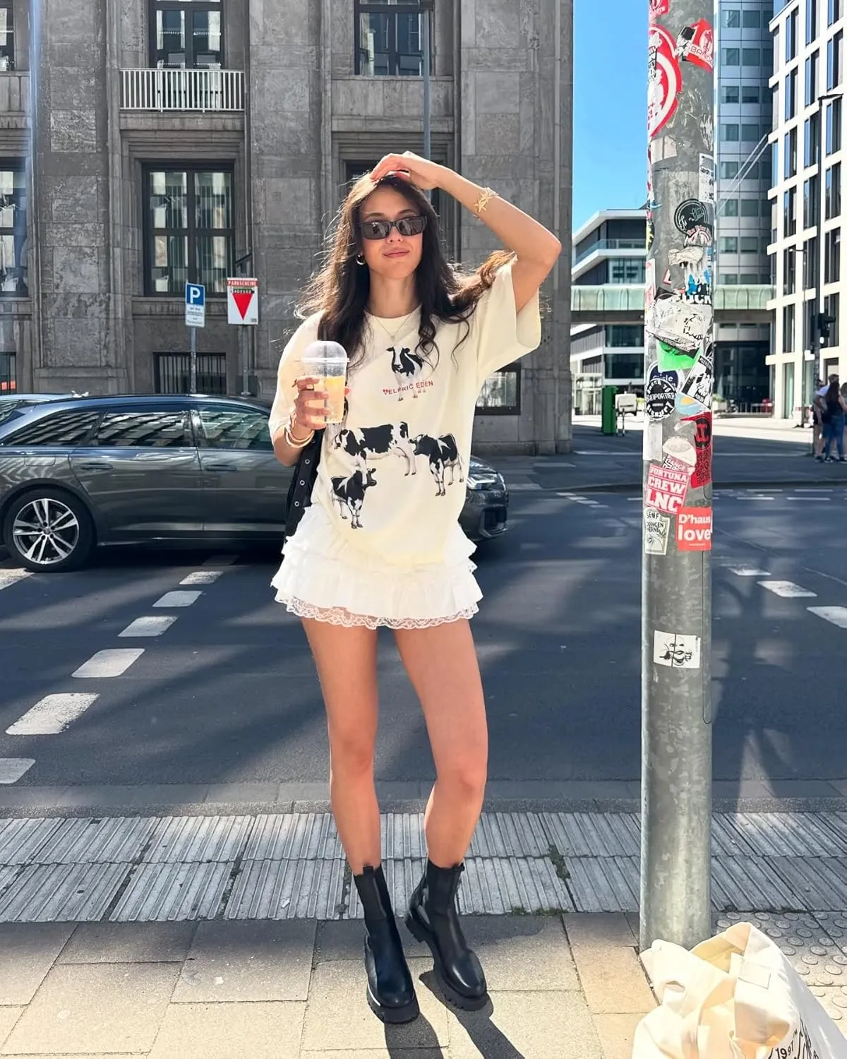 Aelfric Eden Dairy Cow Print Tee Vintage Oversize Shirts Summer Unisex Casual Harajuku Top Tshirt