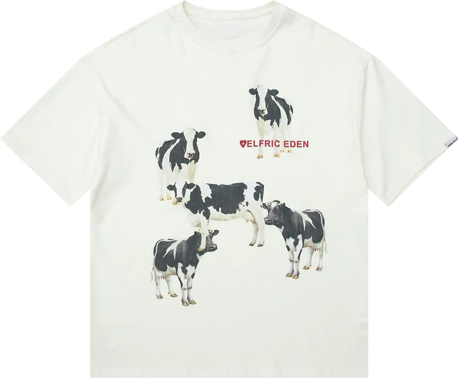 Aelfric Eden Dairy Cow Print Tee Vintage Oversize Shirts Summer Unisex Casual Harajuku Top Tshirt