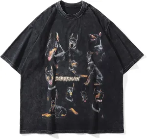 Aelfric Eden Graphic Tees Men Oversized Doberman Shirt Washed Vintage Streetwear Casual Summer Tops T-Shirt Unisex