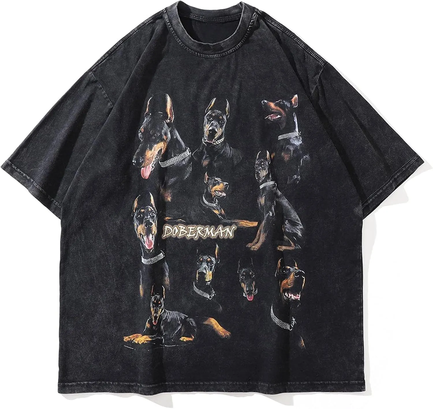 Aelfric Eden Graphic Tees Men Oversized Doberman Shirt Washed Vintage Streetwear Casual Summer Tops T-Shirt Unisex