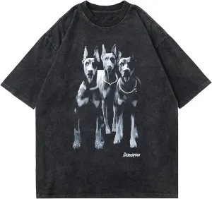 Aelfric Eden Graphic Tees Men Oversized Doberman Shirt Washed Vintage Streetwear Casual Summer Tops T-Shirt Unisex
