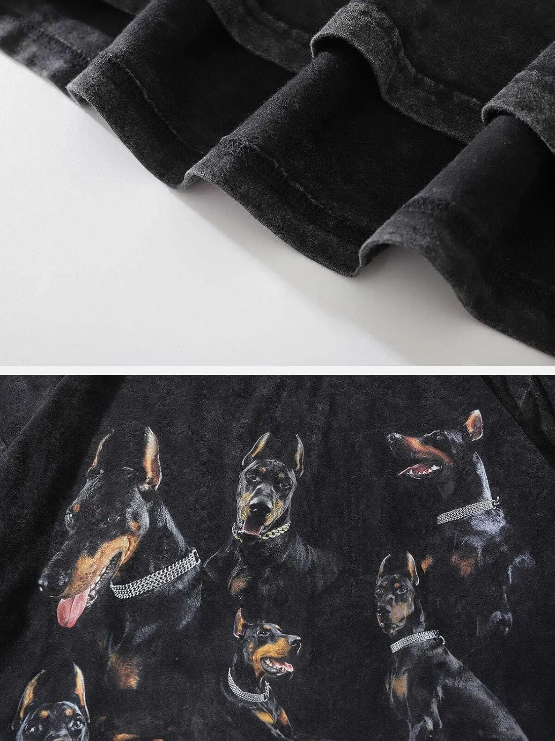 Aelfric Eden Graphic Tees Men Oversized Doberman Shirt Washed Vintage Streetwear Casual Summer Tops T-Shirt Unisex