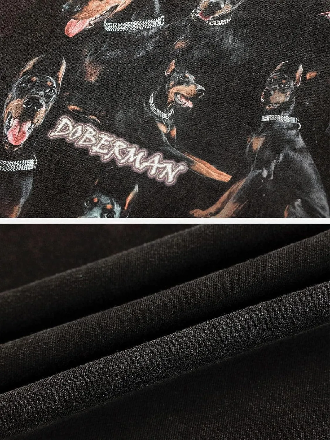 Aelfric Eden Graphic Tees Shirts Oversized Doberman T Shirt Doggy Washed Streetwear Unisex Crewneck Summer Tops