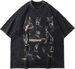 Aelfric Eden Graphic Tees Shirts Oversized Doberman T Shirt Doggy Washed Streetwear Unisex Crewneck Summer Tops