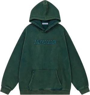 Aelfric Eden Hoodies Mens Acid Wash Hoodie Oversized Vintage Heavyweight Cotton Fleece Hooded Pullover Sweatshirt