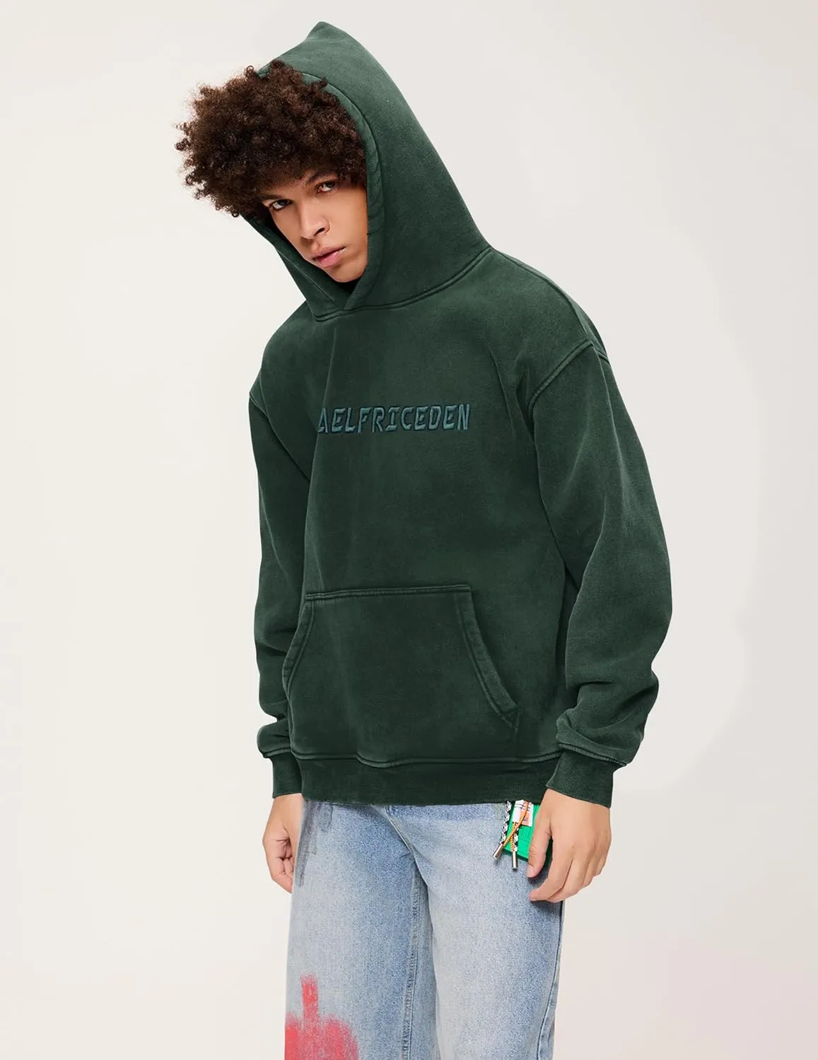Aelfric Eden Hoodies Mens Acid Wash Hoodie Oversized Vintage Heavyweight Cotton Fleece Hooded Pullover Sweatshirt