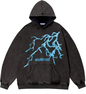 Aelfric Eden Mens Lightning Graphic Hoodies Print Oversized Unisex Streetwear Vintage Hoodie Y2k Sweatshirt Pocket Pullover