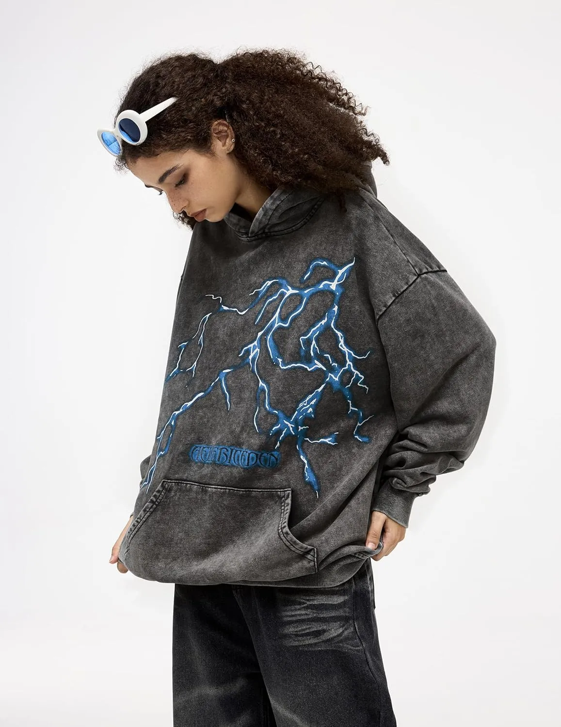Aelfric Eden Mens Lightning Graphic Hoodies Print Oversized Unisex Streetwear Vintage Hoodie Y2k Sweatshirt Pocket Pullover