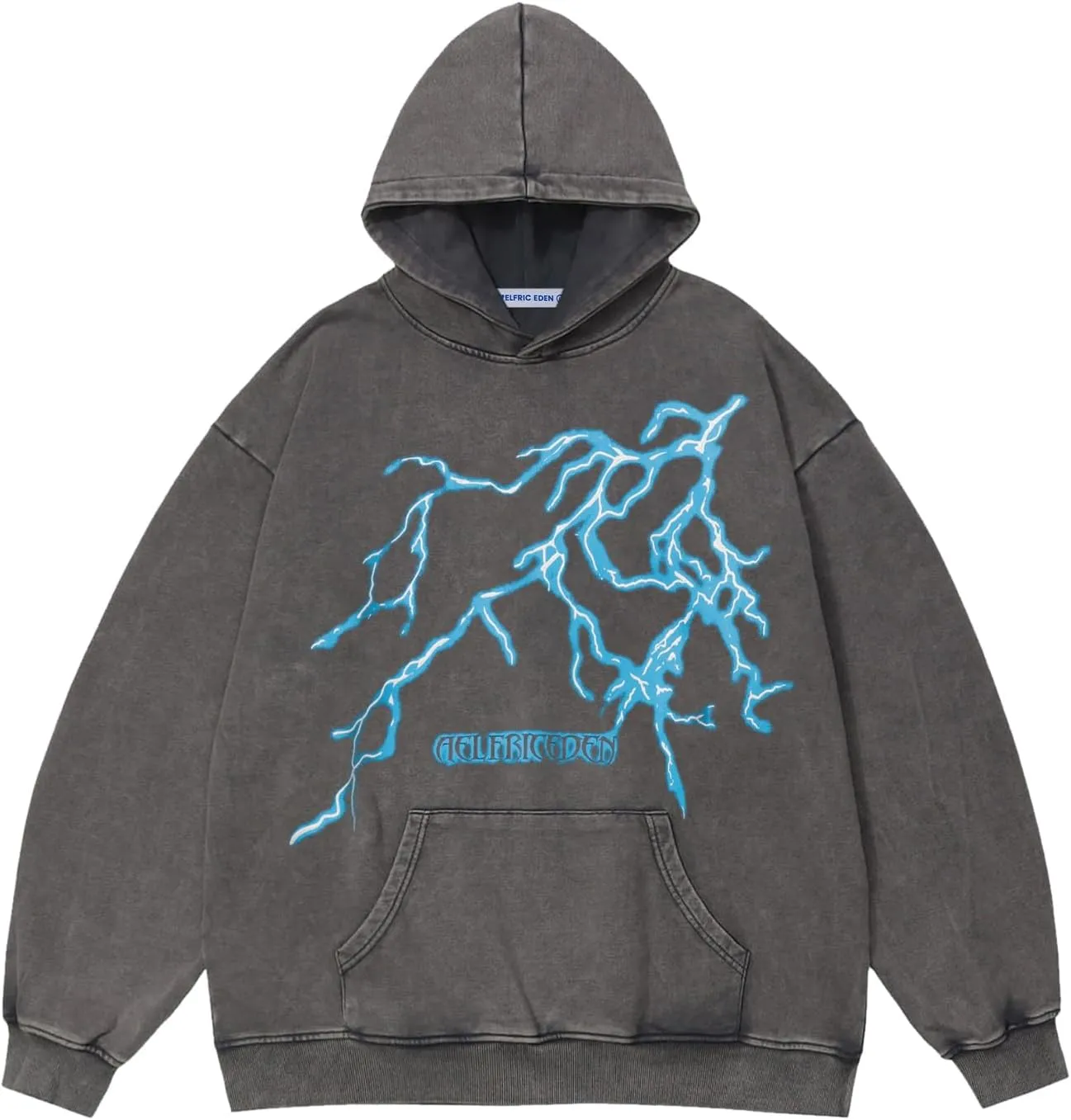 Aelfric Eden Mens Lightning Graphic Hoodies Print Oversized Unisex Streetwear Vintage Hoodie Y2k Sweatshirt Pocket Pullover