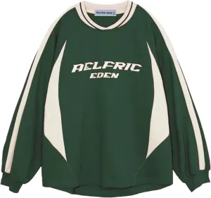 Aelfric Eden Oversized Crewneck Sweatshirts for Men Red Vintage Graphic Pullover Loose Fit Streetwear Long Sleeve Top