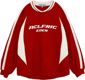 Aelfric Eden Oversized Crewneck Sweatshirts for Men Red Vintage Graphic Pullover Loose Fit Streetwear Long Sleeve Top