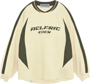 Aelfric Eden Oversized Crewneck Sweatshirts for Men Red Vintage Graphic Pullover Loose Fit Streetwear Long Sleeve Top