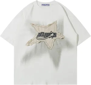 Aelfric Eden T Shirts Oversized Graphic Tees Short Sleeve Streetwear Y2k Graffiti Print Shirts Inkjet Tee Top White