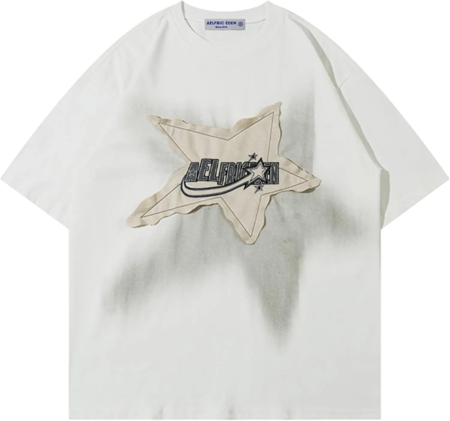Aelfric Eden T Shirts Oversized Graphic Tees Short Sleeve Streetwear Y2k Graffiti Print Shirts Inkjet Tee Top White
