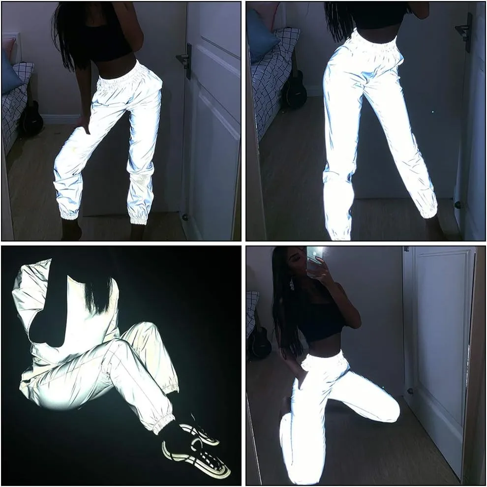 AIBEARTY Women Reflective Pants Casual Dance Sport Track Trouser Sweatpants Jogger Pants Party Festival Rave Outfit