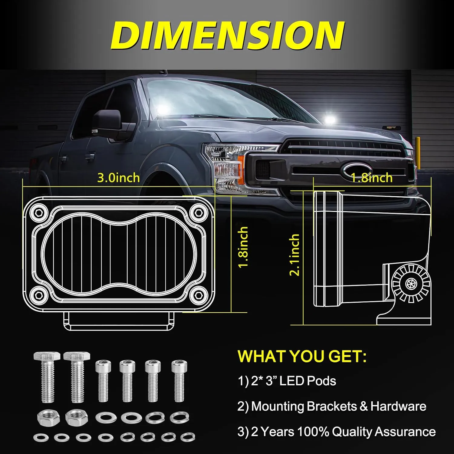 AKD 3 Inch CREE LED Off Road Light Pods - 40W Small Driving Lights, Backup, Reverse, Fog - 2 Packs for Truck, Pickup, Motorcycle, UTV, ATV, SUV, Dirt Bike, Surron