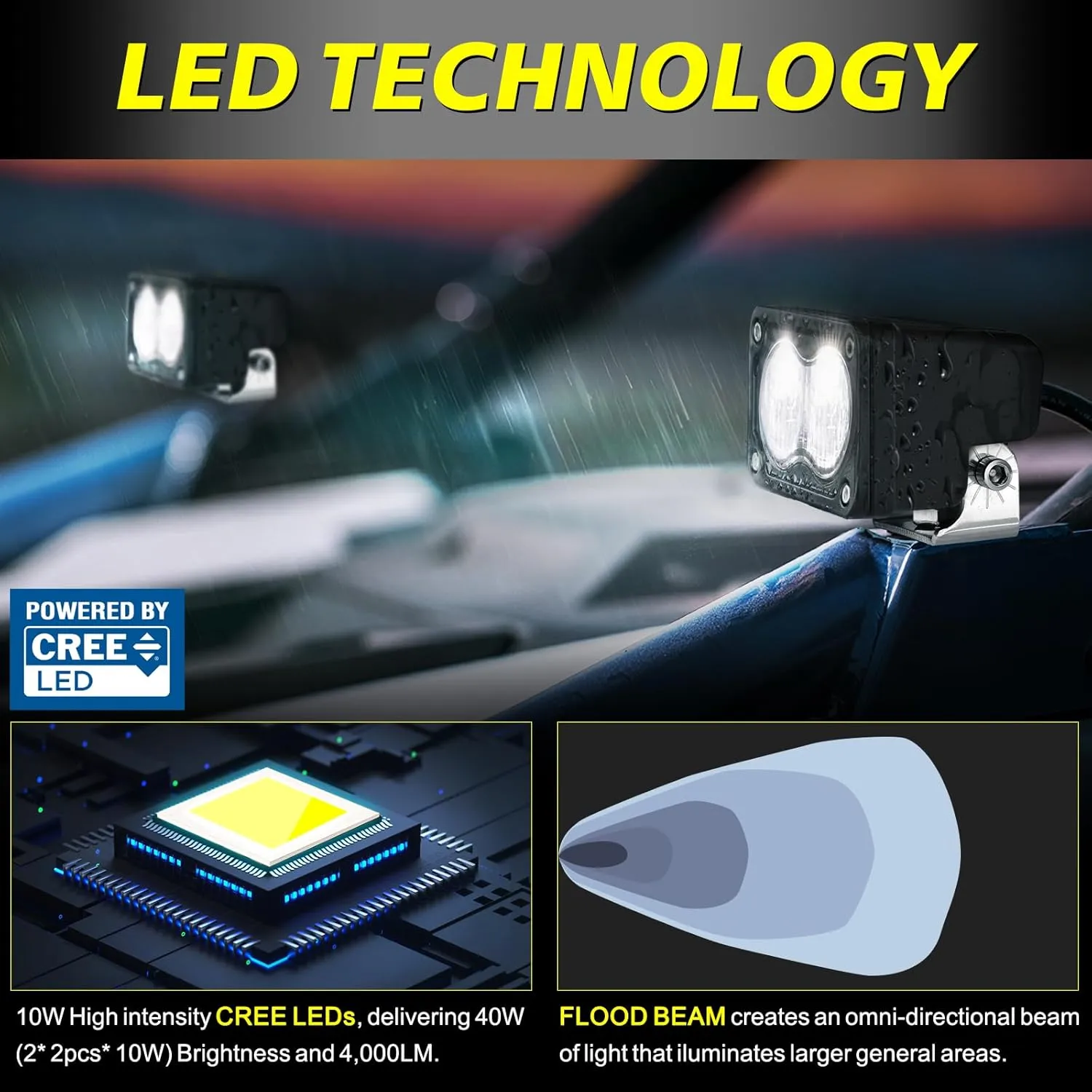 AKD 3 Inch CREE LED Off Road Light Pods - 40W Small Driving Lights, Backup, Reverse, Fog - 2 Packs for Truck, Pickup, Motorcycle, UTV, ATV, SUV, Dirt Bike, Surron