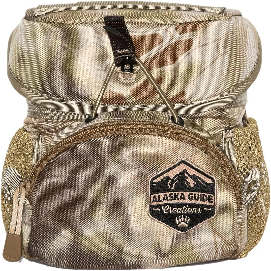 Alaska Guide Creations Hybrid Binocular Pack | Compact Utility Bag with Mesh Side Pockets | Binocular Harness for Comfort and Quick Access (Kryptek Highlander)