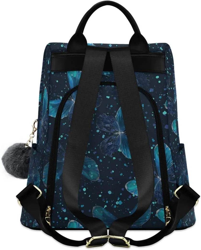 ALAZA Blue Butterflies Backpack Purse for Women Anti Theft Fashion Back Pack Shoulder Bag