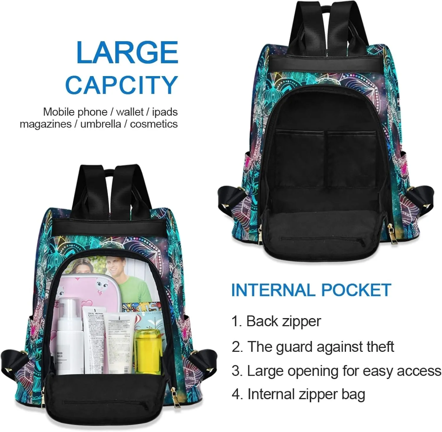 ALAZA Galaxy Colorful Mandala Backpack Purse for Women Anti Theft Fashion Back Pack Shoulder Bag