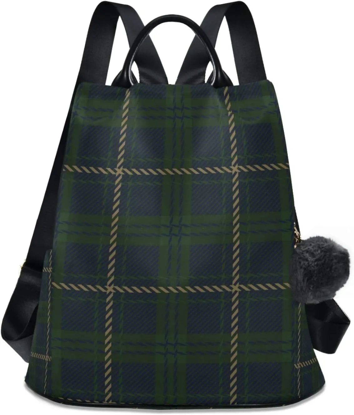 ALAZA Green Navy Blue Flannel Buffalo Plaid Backpack Purse for Women Anti Theft Fashion Back Pack Shoulder Bag