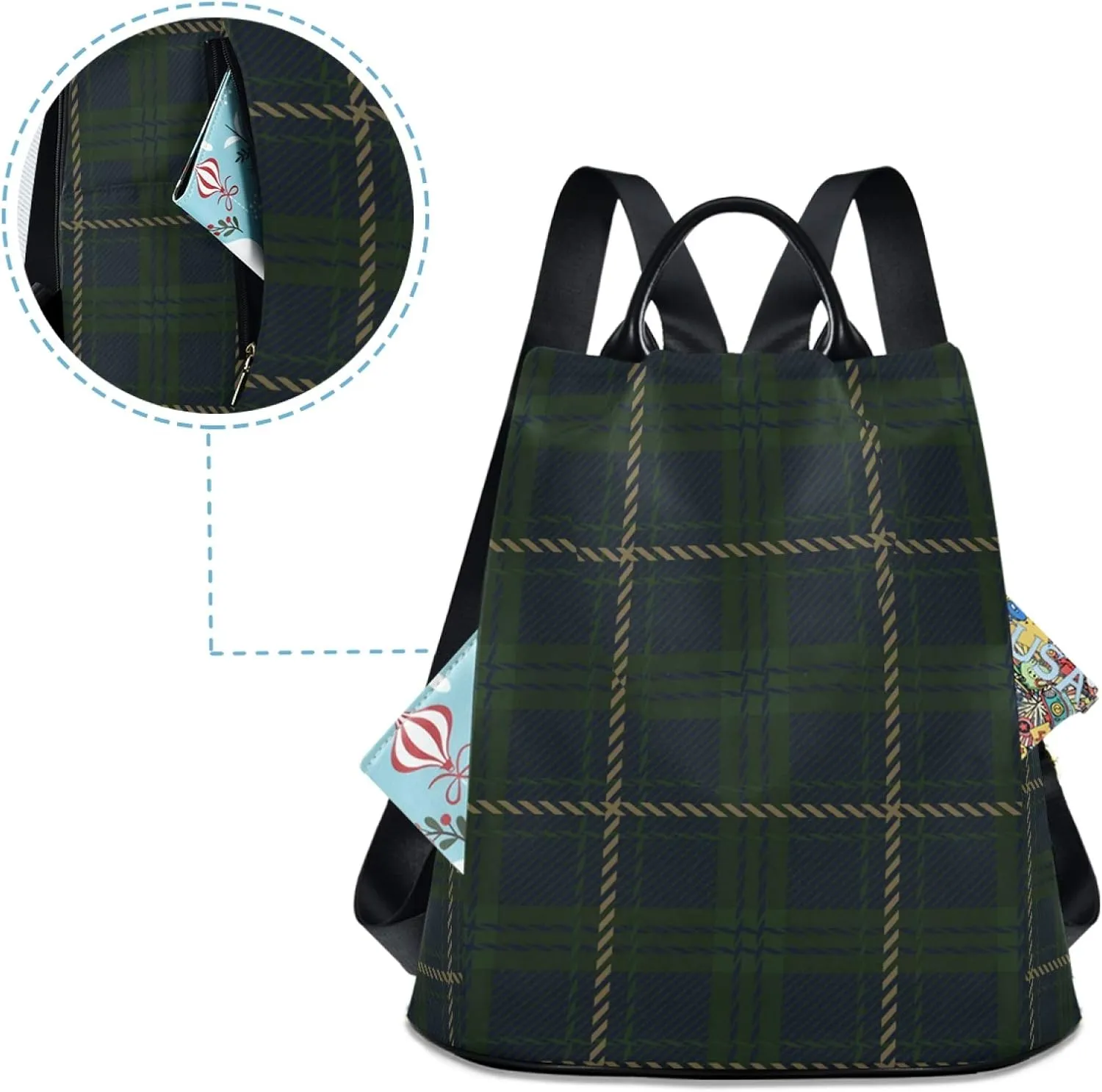 ALAZA Green Navy Blue Flannel Buffalo Plaid Backpack Purse for Women Anti Theft Fashion Back Pack Shoulder Bag