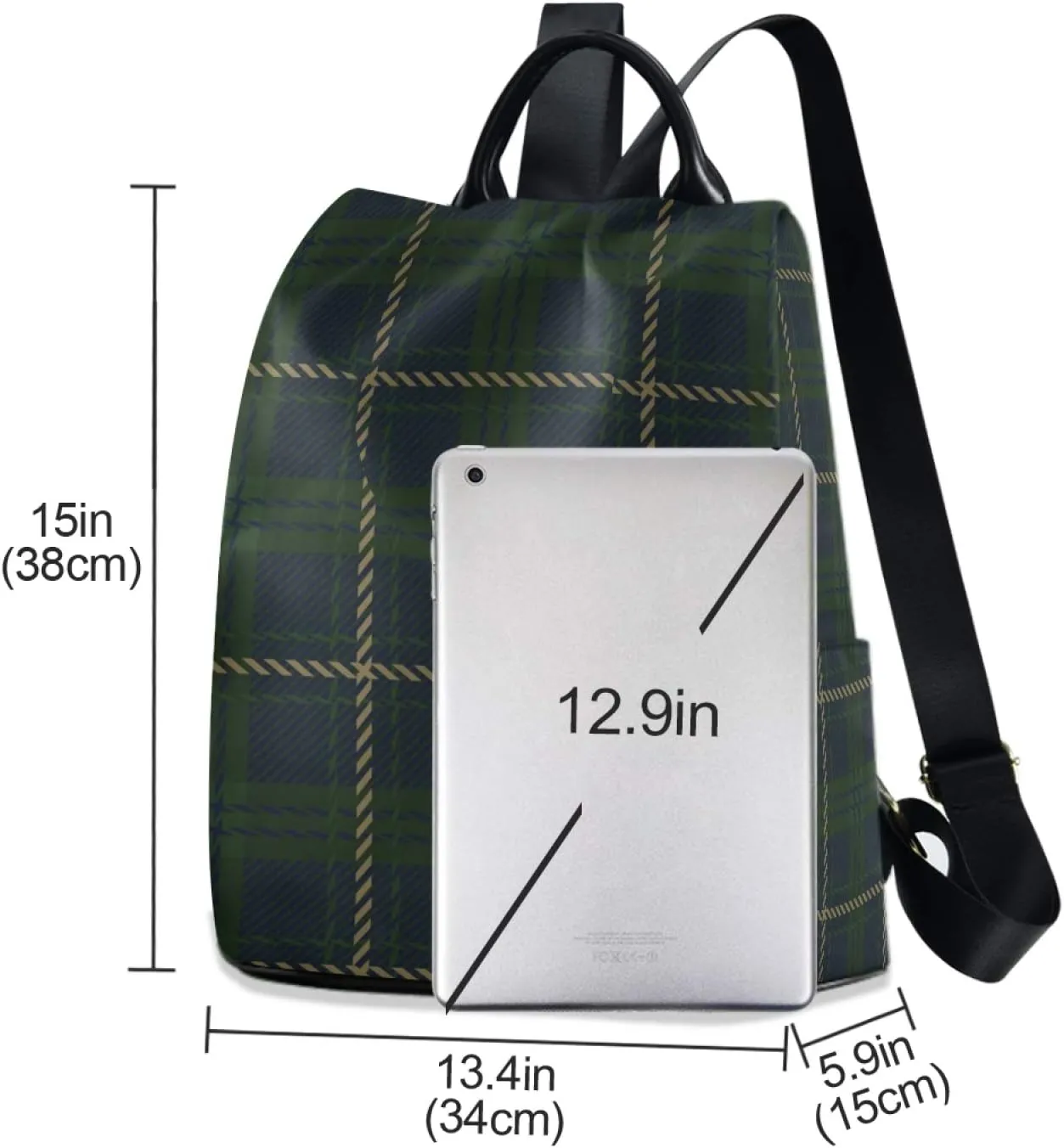 ALAZA Green Navy Blue Flannel Buffalo Plaid Backpack Purse for Women Anti Theft Fashion Back Pack Shoulder Bag