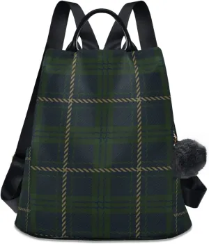 ALAZA Green Navy Blue Flannel Buffalo Plaid Backpack Purse for Women Anti Theft Fashion Back Pack Shoulder Bag