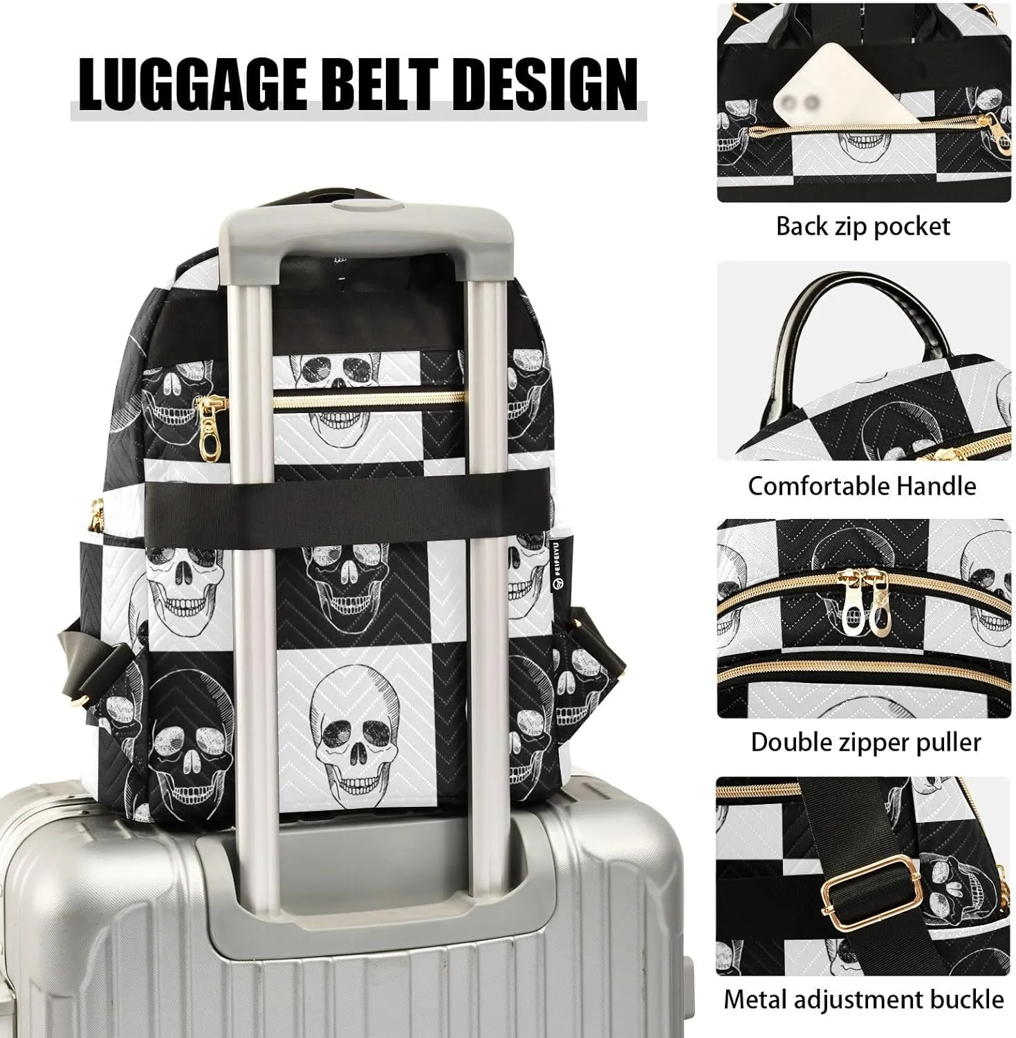 ALAZA Mini Backpack Purse for Women Lightweight Girls Small Size Gothic Skull Black and White School Teens College Traveling