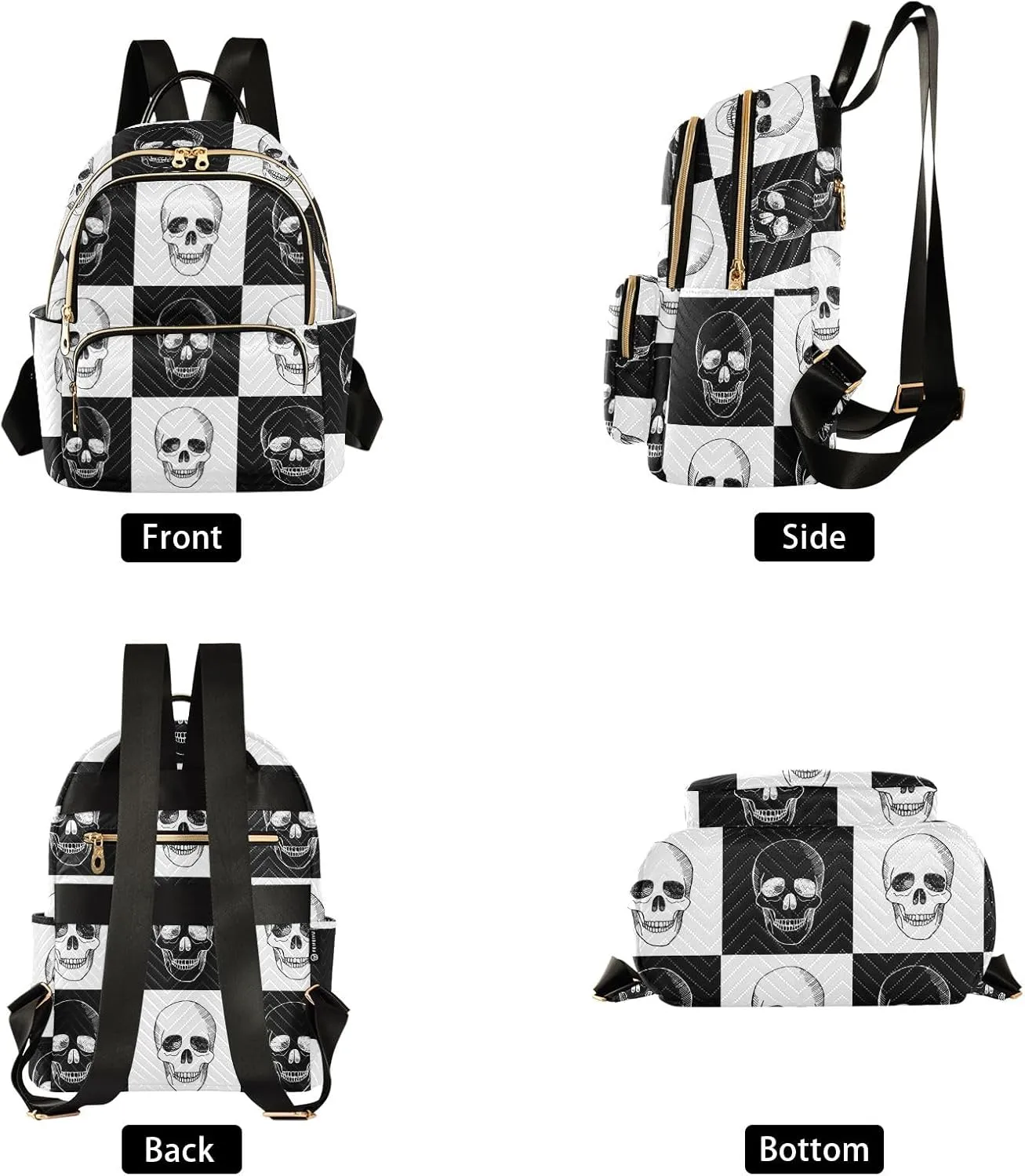 ALAZA Mini Backpack Purse for Women Lightweight Girls Small Size Gothic Skull Black and White School Teens College Traveling