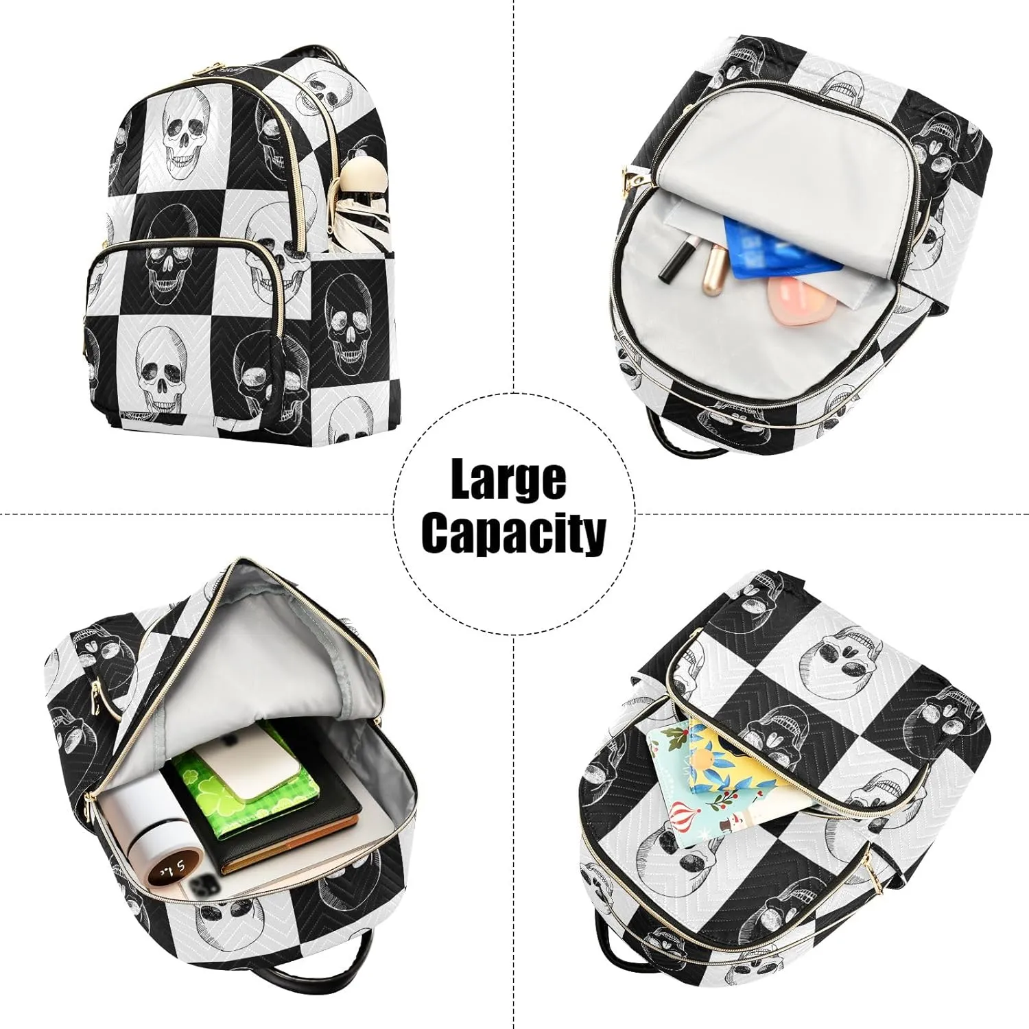 ALAZA Mini Backpack Purse for Women Lightweight Girls Small Size Gothic Skull Black and White School Teens College Traveling