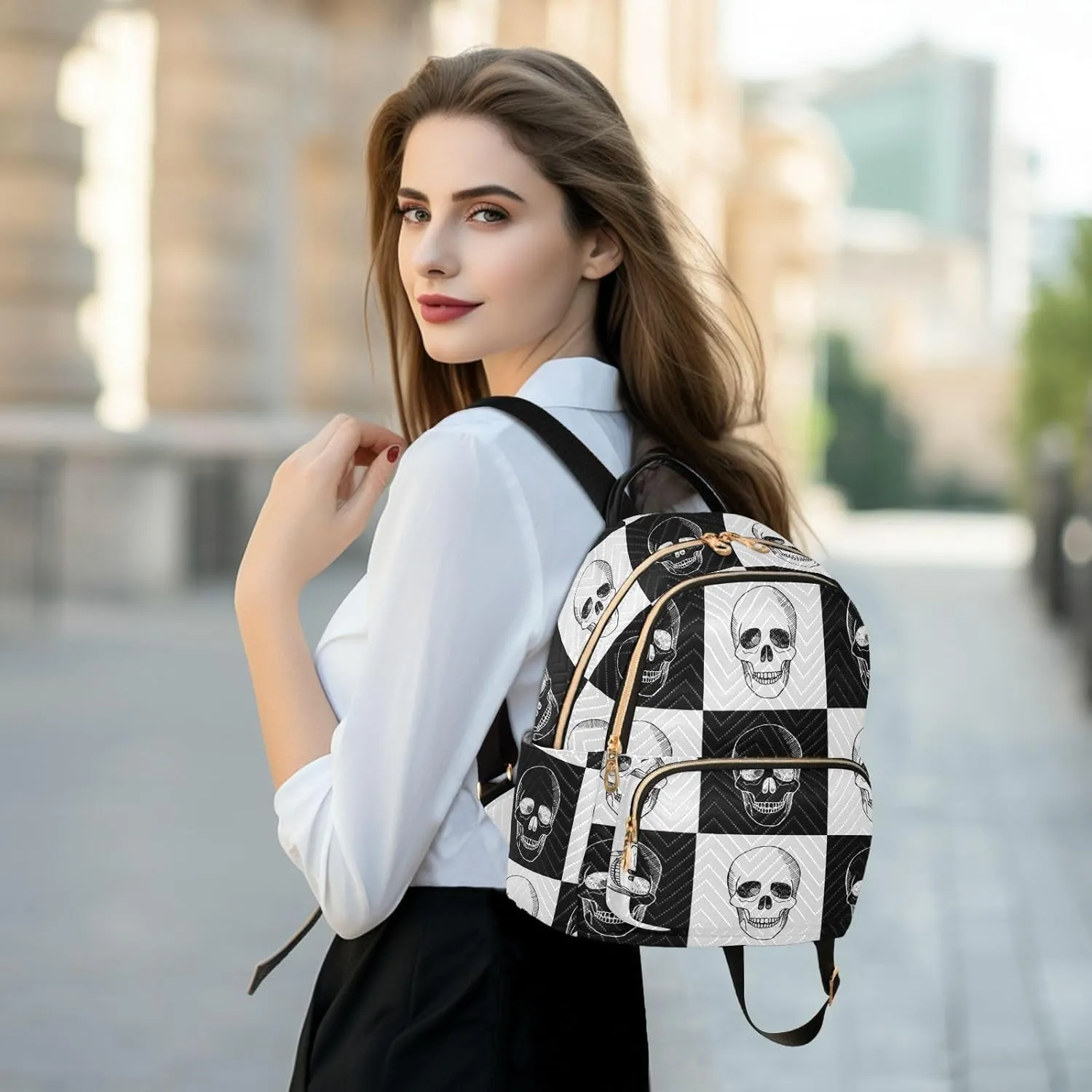 ALAZA Mini Backpack Purse for Women Lightweight Girls Small Size Gothic Skull Black and White School Teens College Traveling