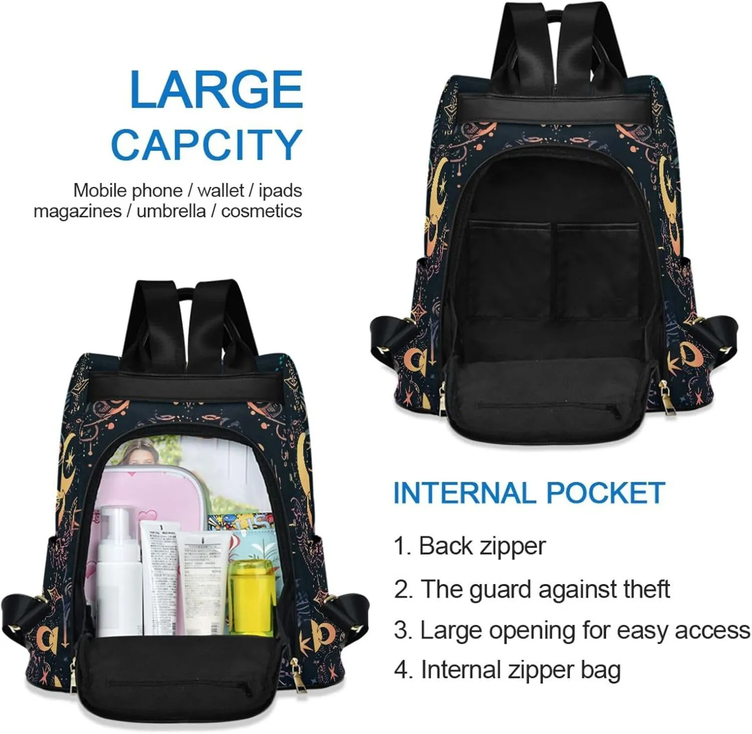 ALAZA Moon Stars Alchemy Witch Backpack Purse for Women Anti Theft Fashion Back Pack Shoulder Bag
