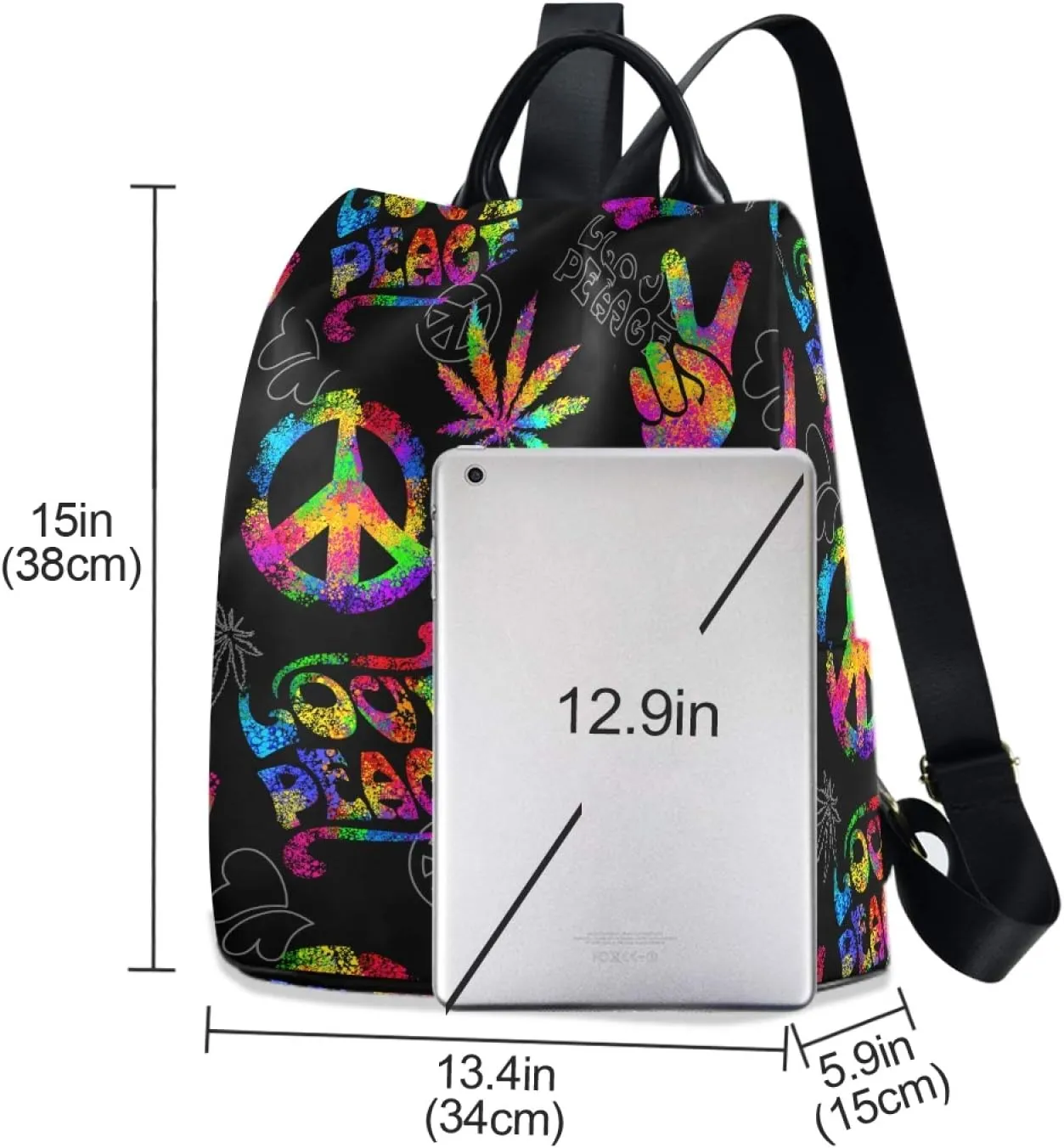 ALAZA Rainbow Peace Love Sign Gesture Backpack Purse for Women Anti Theft Fashion Back Pack Shoulder Bag