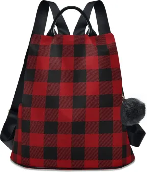 ALAZA Red Black Buffalo Lattice Plaid Backpack Purse for Women Anti Theft Fashion Back Pack Shoulder Bag