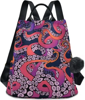 ALAZA Red Octopus Tentacles Ocean Backpack Purse for Women Anti Theft Fashion Back Pack Shoulder Bag