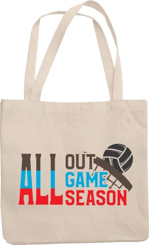 All Out Game Season. Exciting Volleyball Sports Reusable Tote Bag For Athlete, Trainer, Director, Player, Women, Friend, Bestfriend, Mom, Dad, Teen, Athletes, And Teens