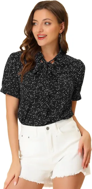 Allegra K Women's Retro Blouses Printed Bow Tie Peter Pan Collar Chiffon Blouse