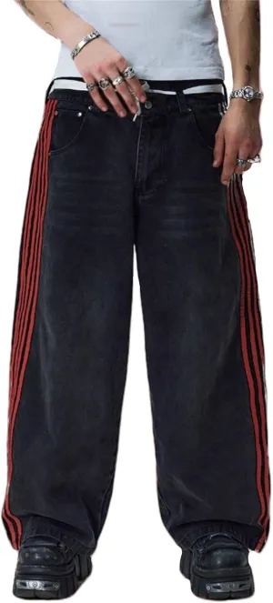 Alyweatry Baggy Neutral Jeans for Men Low Rise Wide Leg Vintage Oversized Denim Track Pants