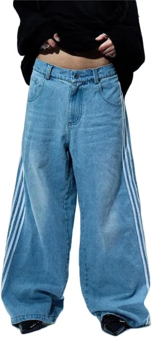 Alyweatry Men’s Vintage Baggy Jeans Oversized Low Rise Y2k Striped Skateboard Denim Track Jeans Streetwear