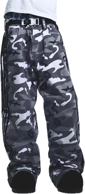 Alyweatry Men’s Vintage Baggy Jeans Oversized Low Rise Y2k Striped Skateboard Denim Track Jeans Streetwear