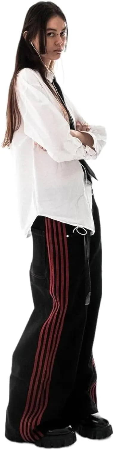 Alyweatry Men’s Vintage Baggy Jeans Oversized Low Rise Y2k Striped Skateboard Denim Track Jeans Streetwear
