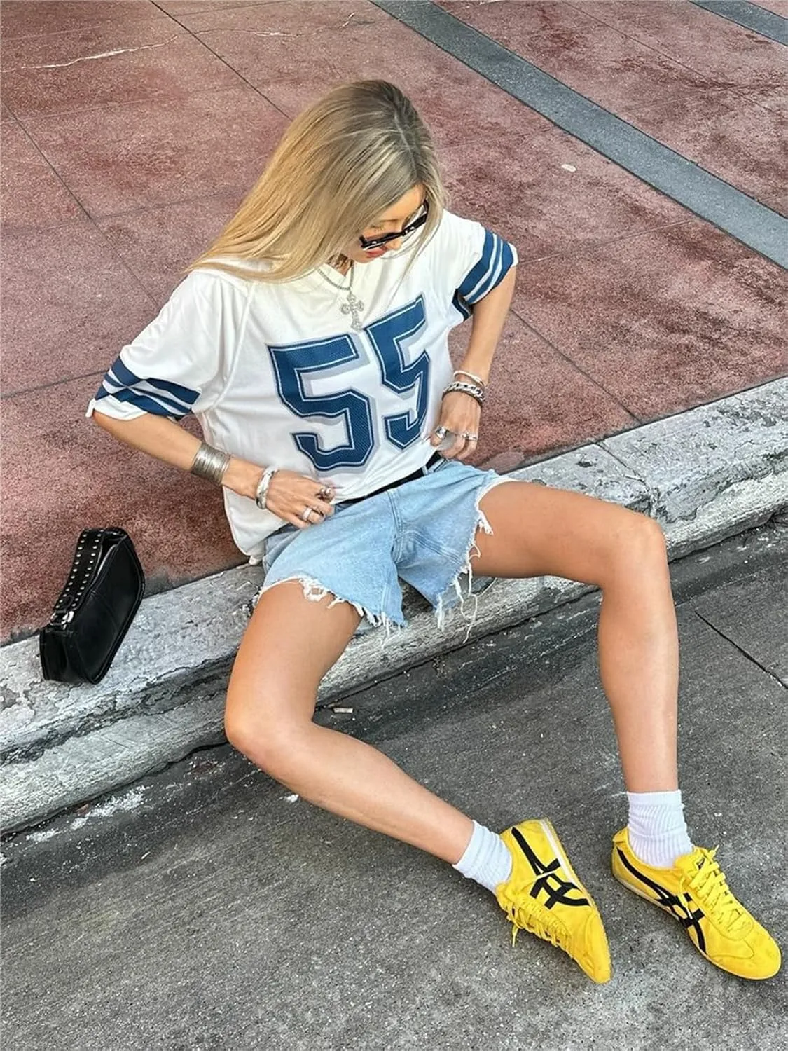 Alyweatry Women Y2k Graphic Oversized Jersey Tee Sporty Aesthetic Number Letter Print Jersey Shirt Preppy Clothes