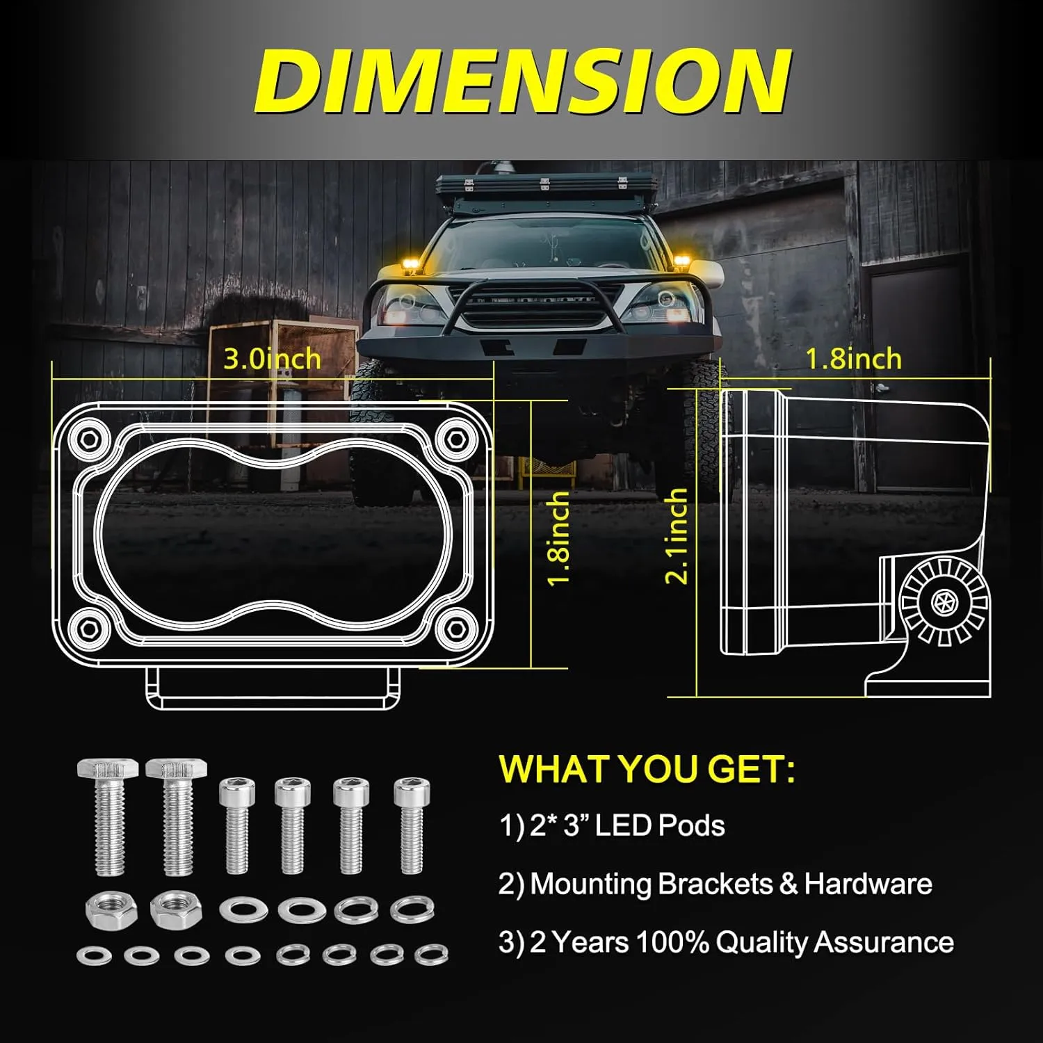 Amber LED Pods, AKD Part 3 Inch CREE LED Fog Lights 40W Spot LED Lights Pods Mini Amber Chase Lights Ditch Light 2 Packs for Truck Motorcycle UTV SUV ATV Dirt Bike Snowmobile