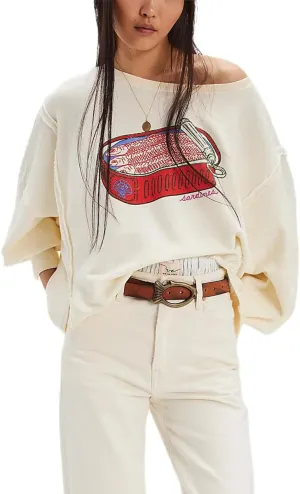 Amiblvowa Oversized Graphic Sweatshirt for Women Y2k Long Sleeve Drop Shoulder Crewneck Shirt Tops Vintage Sweater Jacket