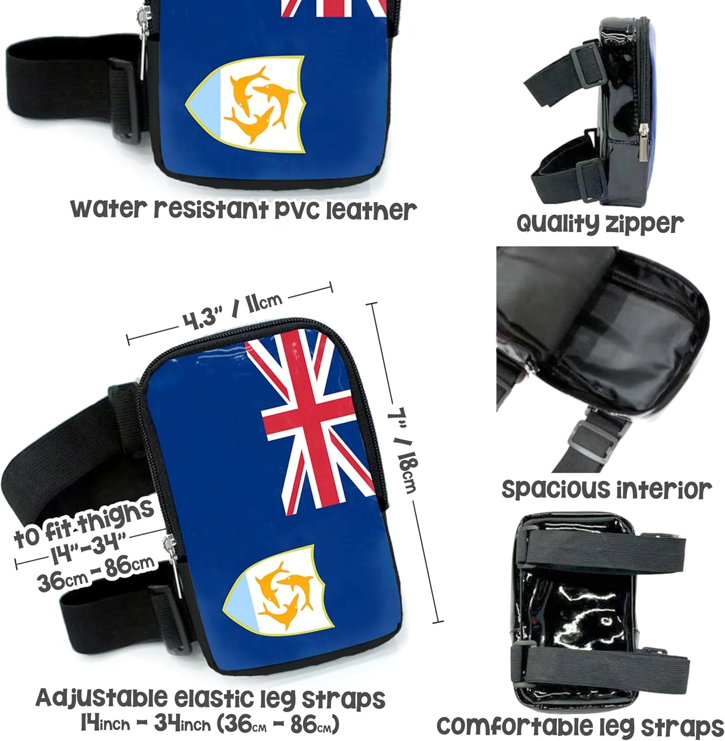Anguilla Flag Thigh Bag | Leg Harness for Women | Outdoor Leg Pouch | Carnival Hiking Travel Fanny Pack with Adjustable Straps | Anguilla
