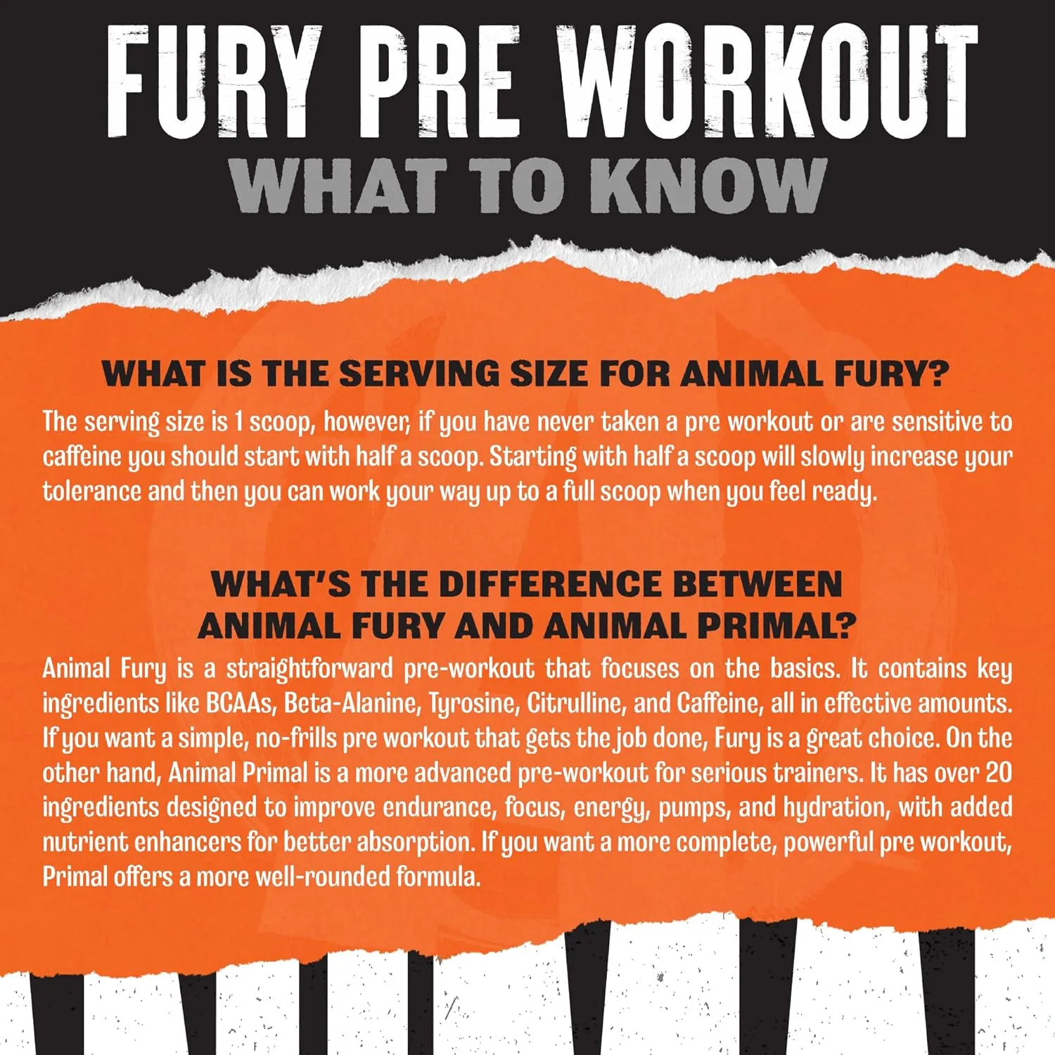 Animal Fury - Pre Workout Powder Supplement for Energy and Focus - 5g BCAA, 350mg Caffeine, Nitric Oxide, Without Creatine - Powerful Stimulant for Bodybuilders - Ice Pop
